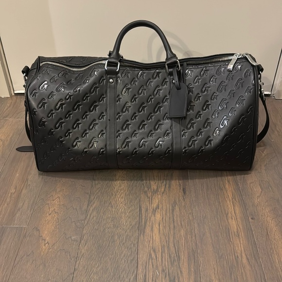 Glam-Aholic Lifestyle Handbags - Black Embossed Leather Unisex Duffle Bag